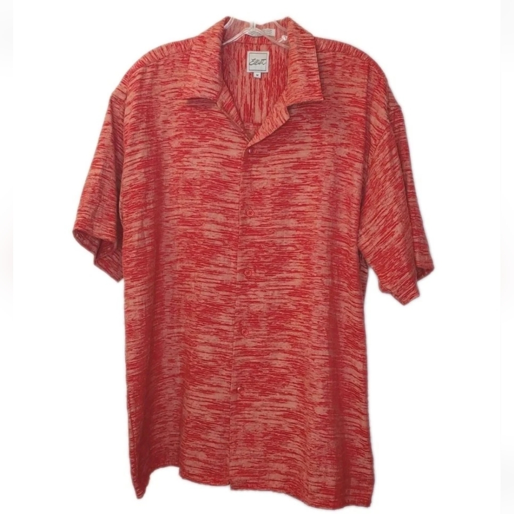 Elliott Camp Shirt Men Med Red Textured Hipster Preppy Travel Vtg Button Front